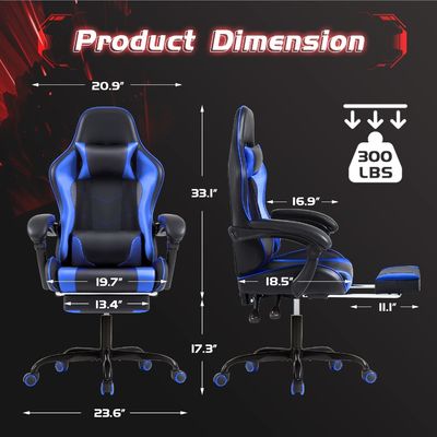 Solid Back Style Ergonomische Spelstoel met Voetsteun en Massage Lumbal Ondersteuning