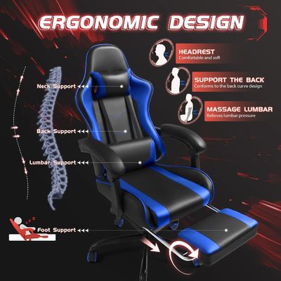 Solid Back Style Ergonomische Spelstoel met Voetsteun en Massage Lumbal Ondersteuning