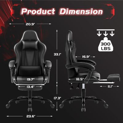 Modern stijl ergonomische computer gaming stoel met voetenrest en massage lumbale ondersteuning