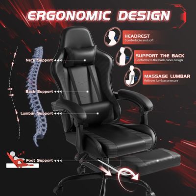 Modern stijl ergonomische computer gaming stoel met voetenrest en massage lumbale ondersteuning