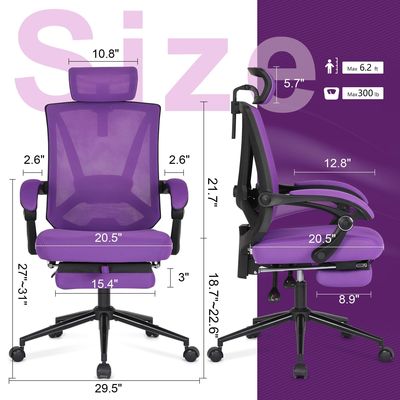 Acceptabele OEM ODM High Back Office Chair met verstelbare 2D Lumbal Support en Voetsteun