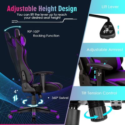 ALINUNU Racing Ergonomische speelstoel met verstelbare rugsteun en sponsvulling