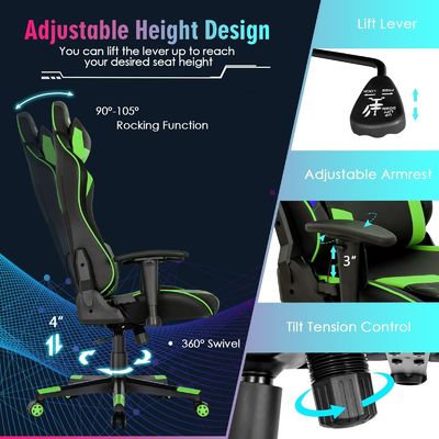 Verstelbare lumbale steun Racing Ergonomische gaming stoel voor volwassenen ALINUNU RGB stoel