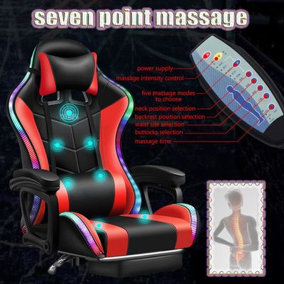 7-punts massage computer kantoor gaming mesh stoel met rgb lichten en verstelbare hoogte