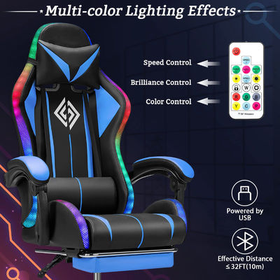 Gepersonaliseerde kleur Ergonomische gaming stoel met LED-lichten Voetsteun en draaibare stijl
