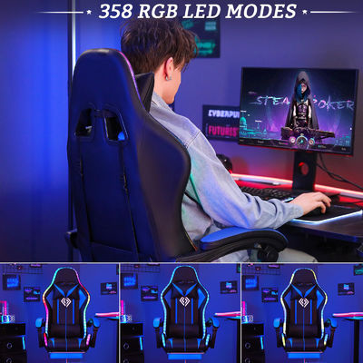 Gepersonaliseerde kleur Ergonomische gaming stoel met LED-lichten Voetsteun en draaibare stijl
