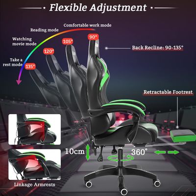 Moderne design ALINUNU Ergonomische computermassage gaming stoel met LED-lichten en voetzorg