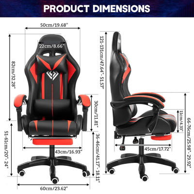 39.75 pond ergonomische computer massage gaming stoel met led lichten en voetenrest