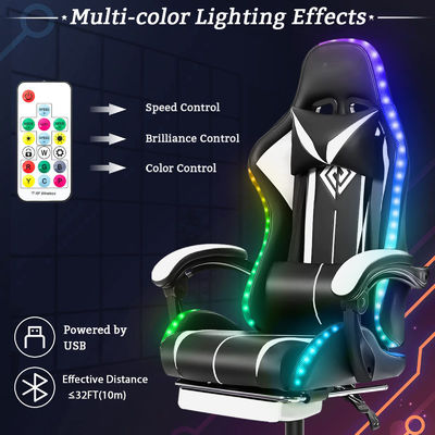 ALINUNU Faux Leather Ergonomische Computermassage Spelstoel met LED-lampen en voetsteun