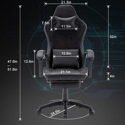 Verstelbare hoogte ergonomische draaiende speelstoel met hoofdsteun en lendensteun
