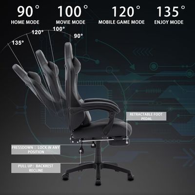 Verstelbare hoogte ergonomische draaiende speelstoel met hoofdsteun en lendensteun