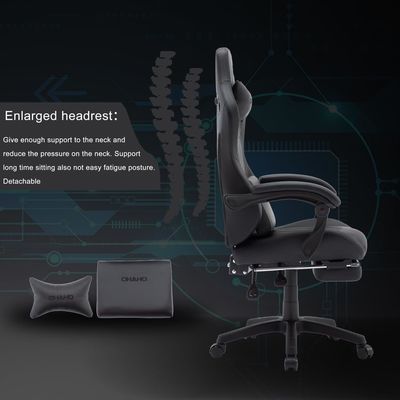 Verstelbare hoogte ergonomische draaiende speelstoel met hoofdsteun en lendensteun