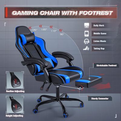 OEM ODM Racing Computer Videogame stoel met voetsteun en hoofdsteun in aangepaste kleur