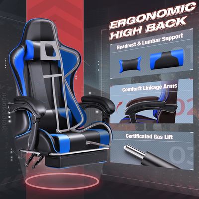 OEM ODM Racing Computer Videogame stoel met voetsteun en hoofdsteun in aangepaste kleur