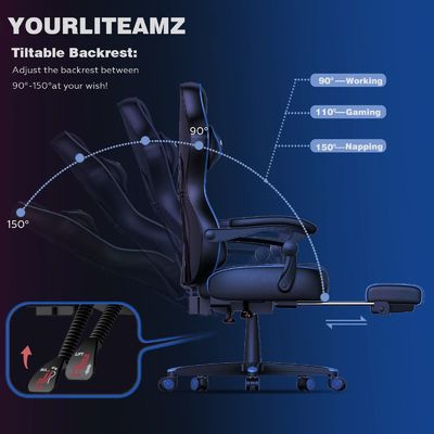 Functioneel mechanisme Alinunu Gaming Chair met voetsteun hoofdsteun en lumbaal steun