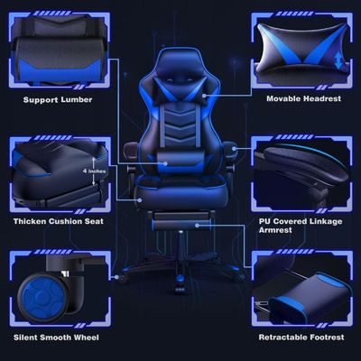 Functioneel mechanisme Alinunu Gaming Chair met voetsteun hoofdsteun en lumbaal steun