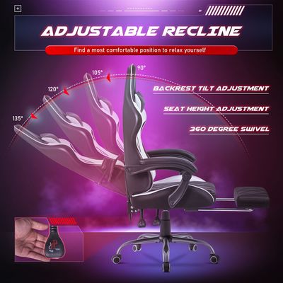 Ergonomische computerstoel met voetenrest en massage-rugsteun