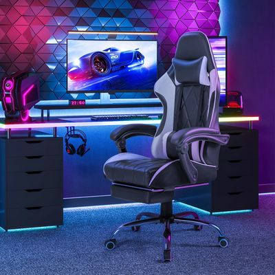 Ergonomische computerstoel met voetenrest en massage-rugsteun