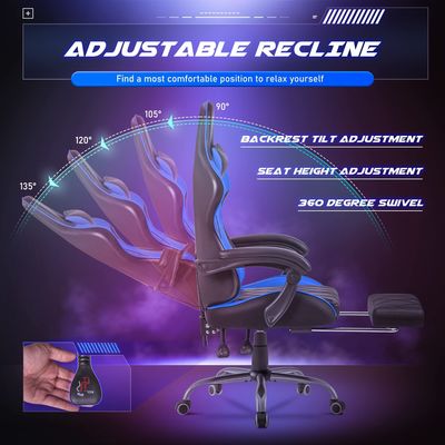 Gepersonaliseerde kleur ergonomische videogame stoel met voetenrest en massage lumbale steun