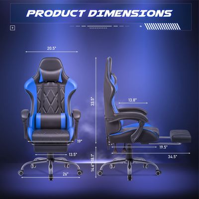 Gepersonaliseerde kleur ergonomische videogame stoel met voetenrest en massage lumbale steun