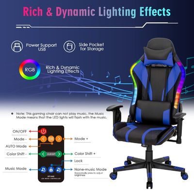 Aanpassen ergonomische videogame stoel met RGB LED-lichten en verstelbaar ontwerp
