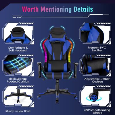 Aanpassen ergonomische videogame stoel met RGB LED-lichten en verstelbaar ontwerp