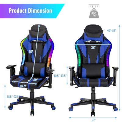 Aanpassen ergonomische videogame stoel met RGB LED-lichten en verstelbaar ontwerp