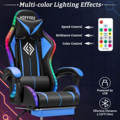 ALINUNU Direct Ergonomische Computermassage Spelstoel met voetsteun en LED-lichten