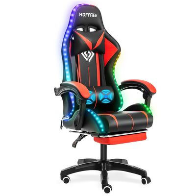 Aanpassen ALINUNU Ergonomische Computer Massage Gaming Stoel met LED-lichten en voetenrest