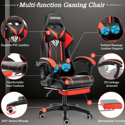 Aanpassen ALINUNU Ergonomische Computer Massage Gaming Stoel met LED-lichten en voetenrest