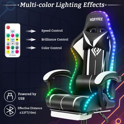 Gepersonaliseerde kleur Ergonomische computermassage gaming stoel met LED-lichten en voetzorg