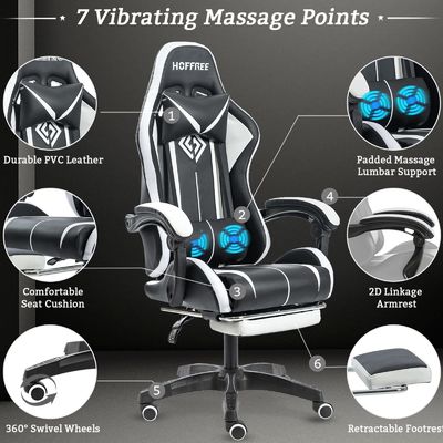 Gepersonaliseerde kleur Ergonomische computermassage gaming stoel met LED-lichten en voetzorg