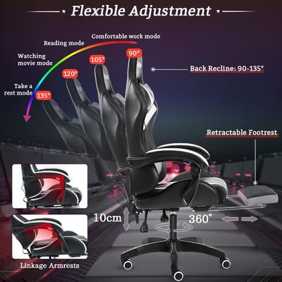 Gepersonaliseerde kleur Ergonomische computermassage gaming stoel met LED-lichten en voetzorg