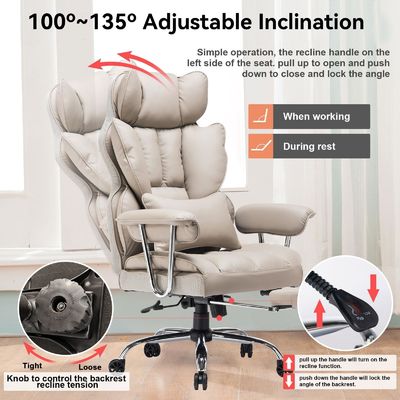 Optioneel beensteun en lumbaalsteun High Back PU Leather Swivel Chair voor comfort