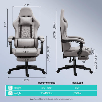 Ergonomisch verstelbaar bureau Computerspelstoel met voetenrest en massage 41 pond