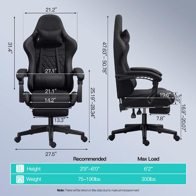 Gepersonaliseerde kleur Ergonomisch verstelbaar bureau Computerspelstoel met voetenrest en massage
