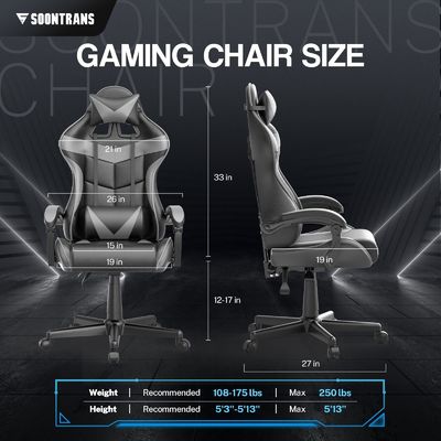 Krijg de Ultimate Gaming Experience PU Gaming Chair met Massage 33&quot;D x 24&quot;W x 49.2&quot;H