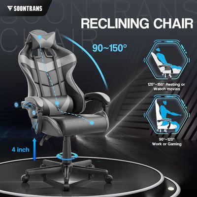Krijg de Ultimate Gaming Experience PU Gaming Chair met Massage 33&quot;D x 24&quot;W x 49.2&quot;H