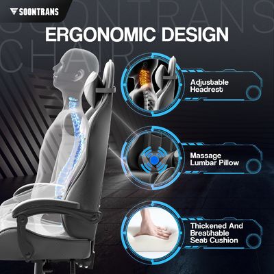 Krijg de Ultimate Gaming Experience PU Gaming Chair met Massage 33&quot;D x 24&quot;W x 49.2&quot;H