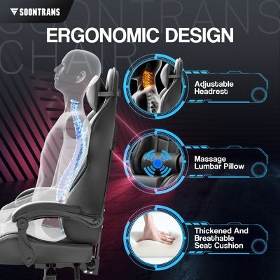 Direct leveren Moderne stijl ergonomische gamer stoel met massage en synthetisch leer