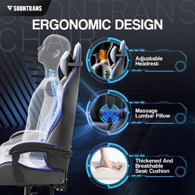 ALINUNU Ergonomische Gamerstoel met massage en synthetisch leer