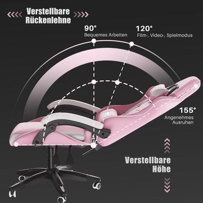 3 Gas Lift Reclining Video Game Stoel met hoofdsteun en Lumbal Support Comfortabel