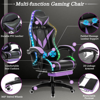 Postverpakking Ergonomische RGB-gamingstoel met massage en LED-lichten Draaiende stoel