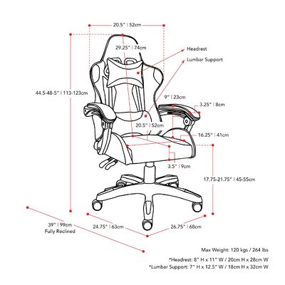 Metalen stalen computergamingstoel met voetsteun voor maximaal comfort en ondersteuning