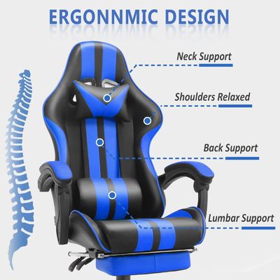Ergonomische spelstoel in racestijl met hoofdsteun en rugsteun