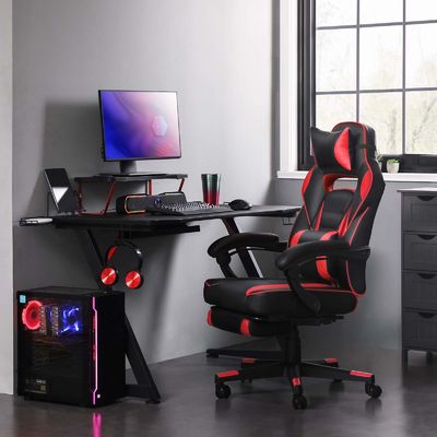 Racing gaming stoel met voetsteun kantelmechanisme en lumbale steun draaiende stoel stijl