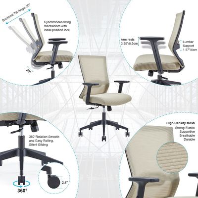 Aluminium staal frame ergonomische mesh executive draaibare bureau stoel met lumbale steun
