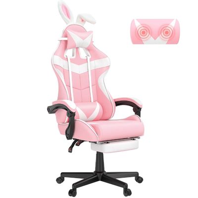 Draaiende stoel Roze speelstoel met voetenrest en schattig konijntjesontwerp.