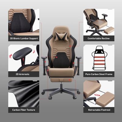 Mute PU Wheel Racing Gaming Chair met ergonomische lumbale steun en postverpakking