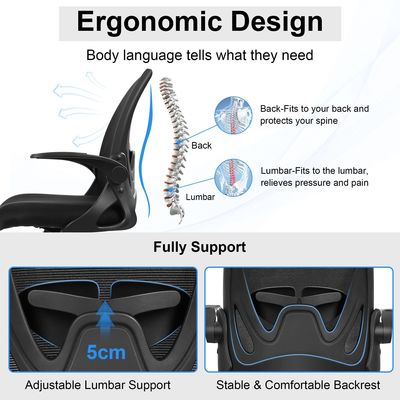 Flip-up armleuningen Executive ergonomische stoel met lumbale steun en metalen ijzer
